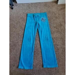 Vintage Juicy Couture Pants Teal Blue Youth Girls Size 7 Velour Y2K Rare